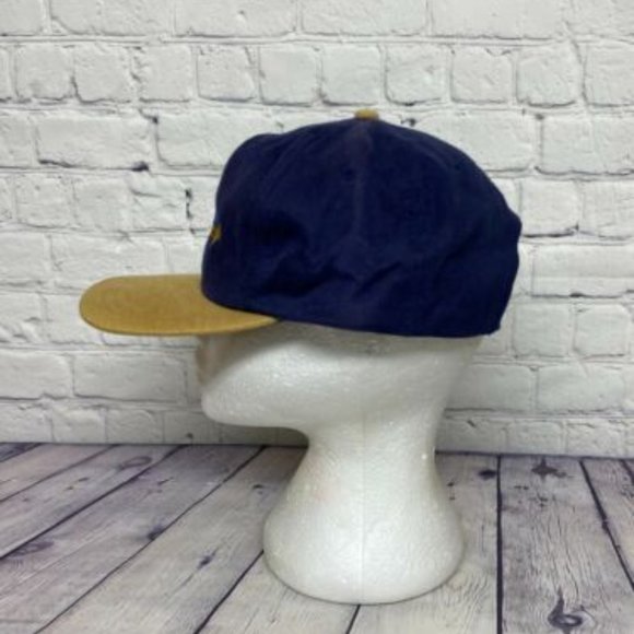 Vintage Hat Cap Strap Back Navy Blue Brown Darwin Dispatch Embroidered Logo 90s - Picture 2 of 9